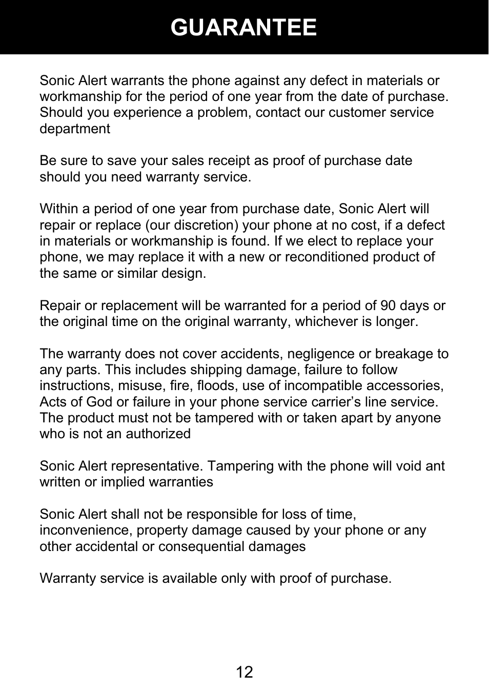 Guarantee | Geemarc AMPLI 100VM User Manual | Page 13 / 40