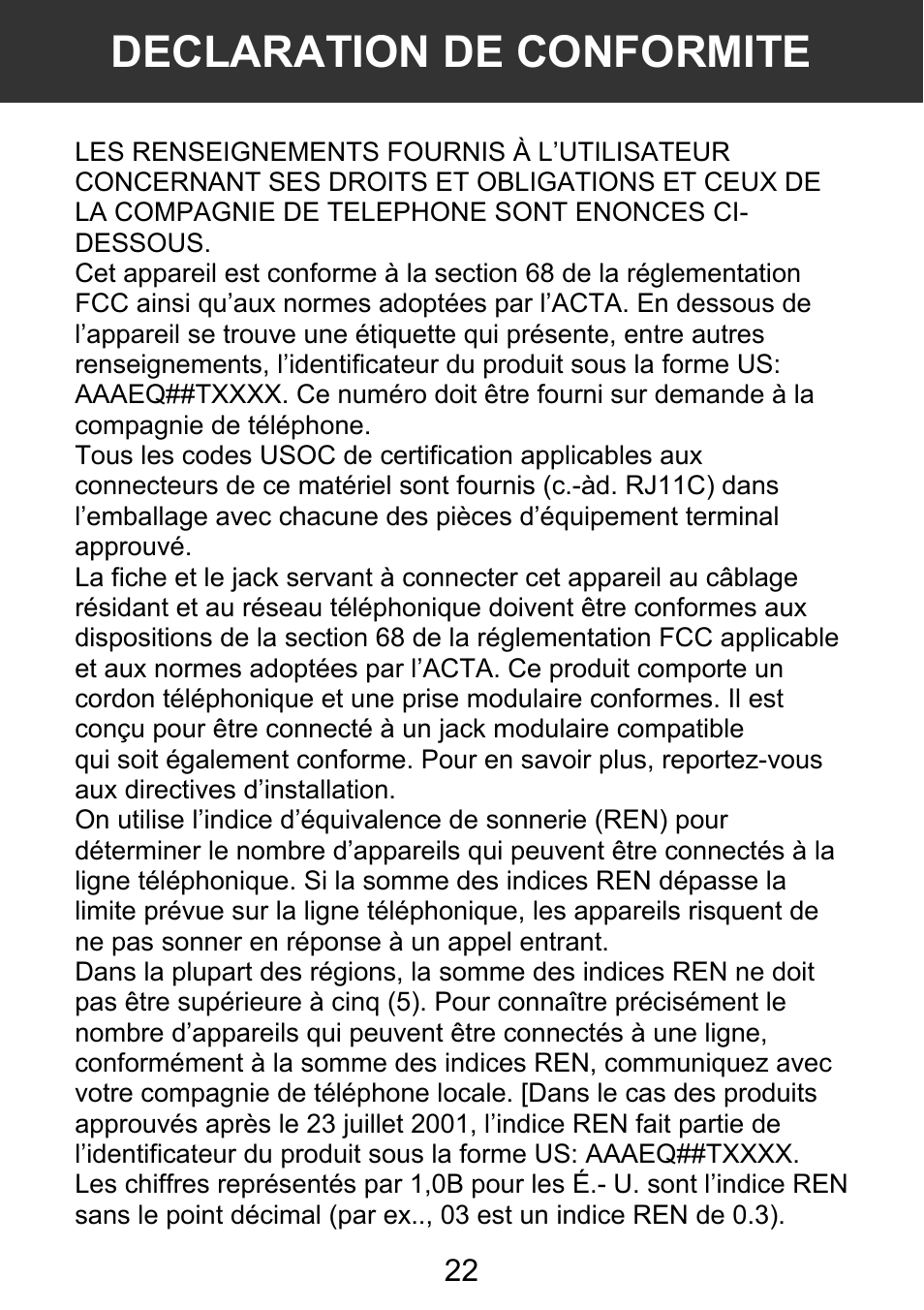 Declaration de conformite | Geemarc AMPLI 100VM User Manual | Page 23 / 40