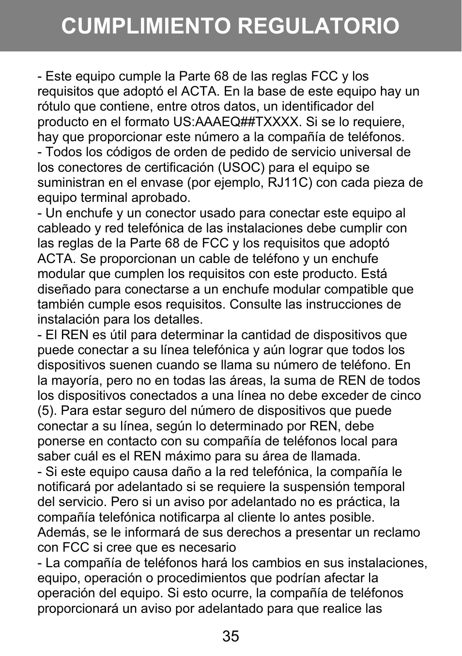 Cumplimiento regulatorio | Geemarc AMPLI 100VM User Manual | Page 36 / 40