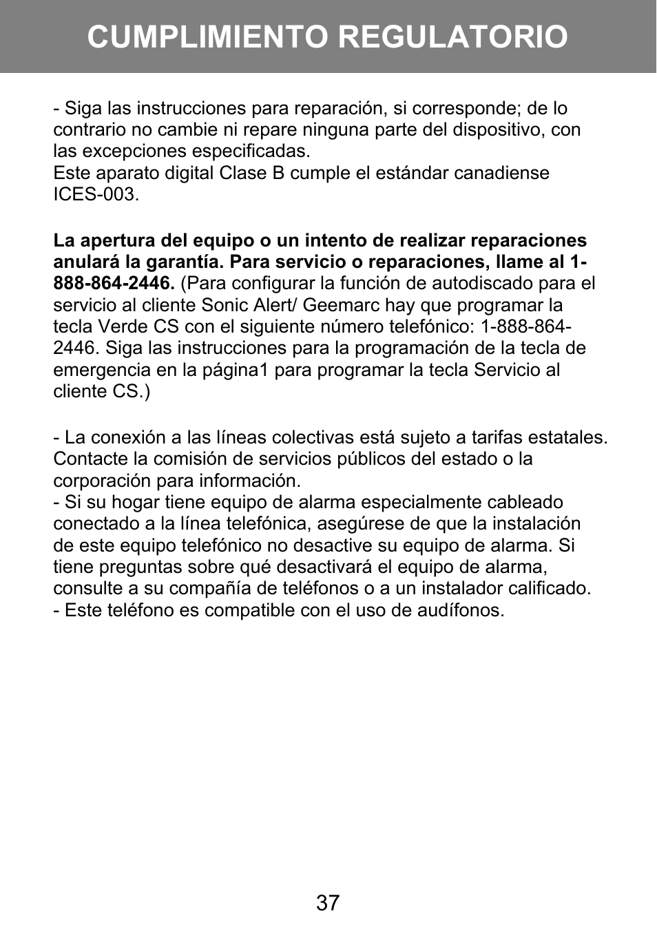 Cumplimiento regulatorio | Geemarc AMPLI 100VM User Manual | Page 38 / 40