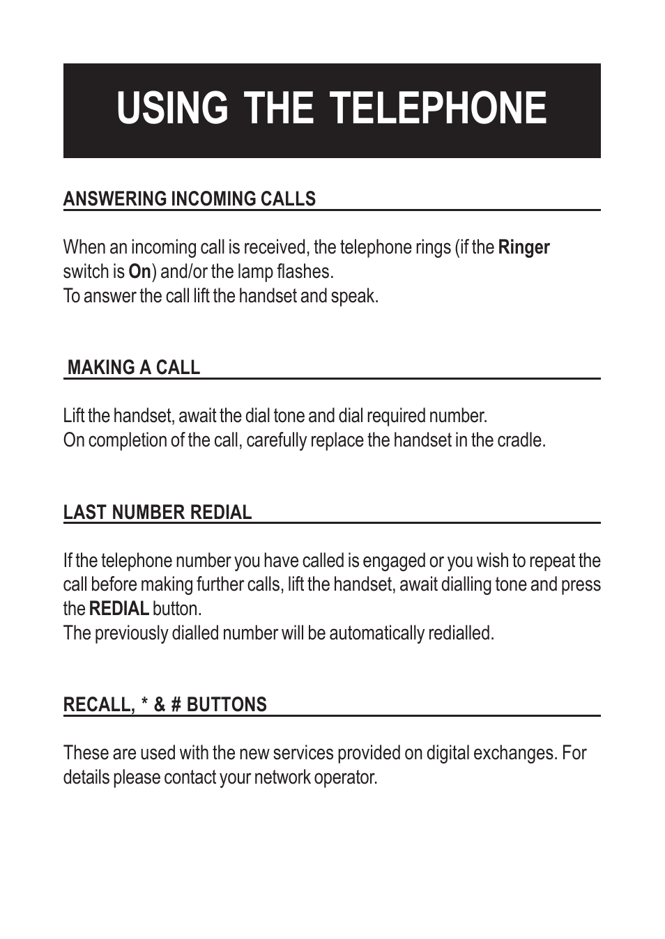 Using the telephone | Geemarc Petite Trac User Manual | Page 4 / 10