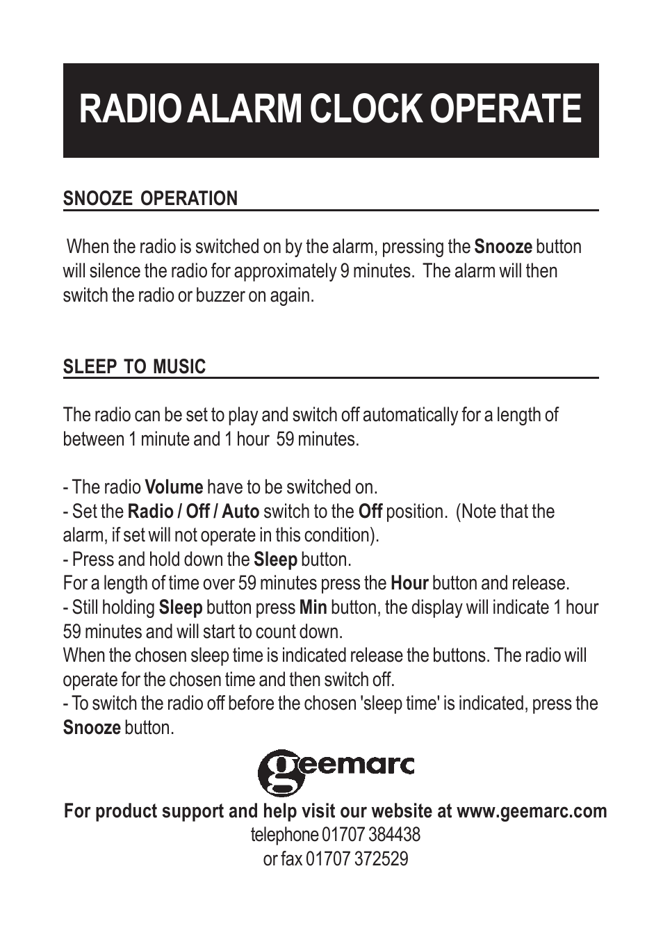 Radio alarm clock operate | Geemarc Petite Trac User Manual | Page 8 / 10