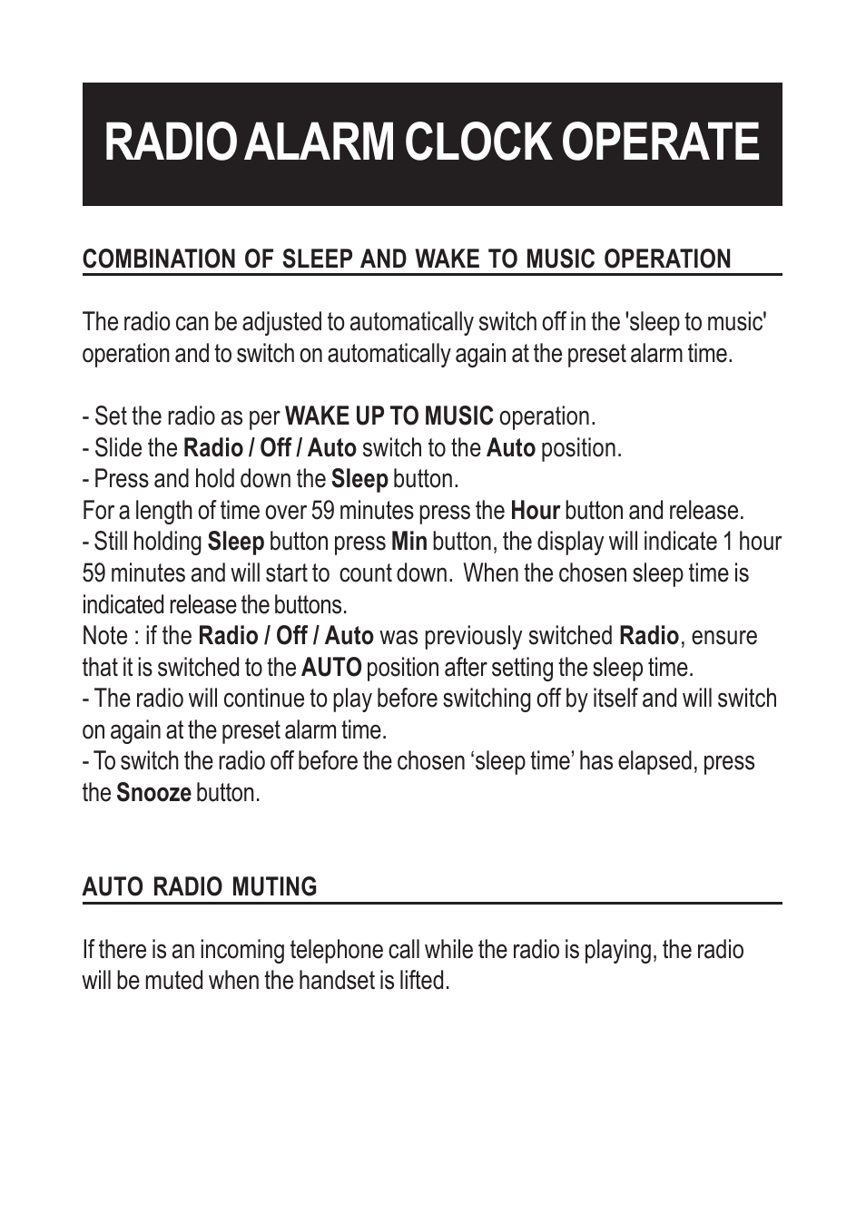 Radio alarm clock operate | Geemarc Petite Trac User Manual | Page 9 / 10