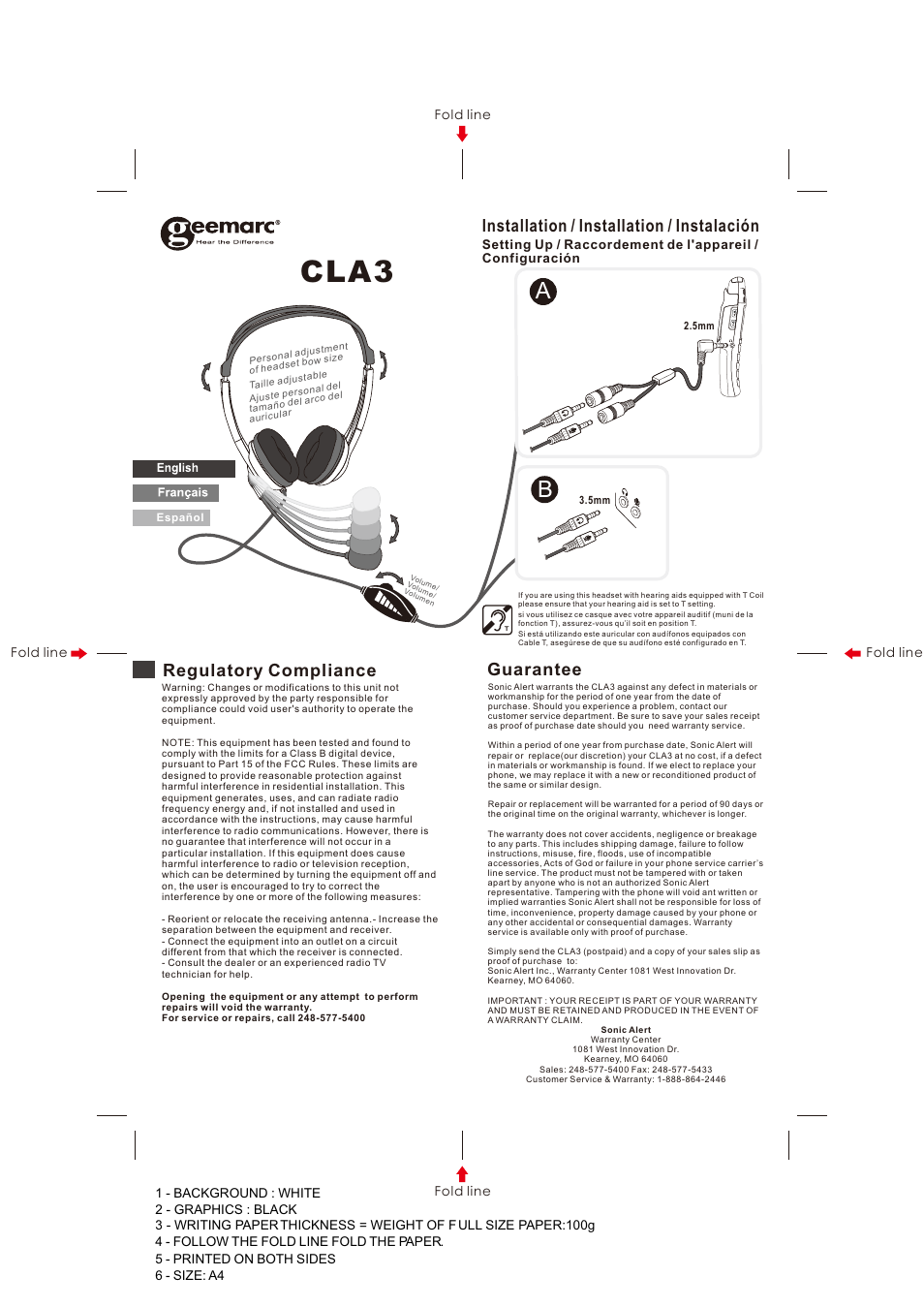 Geemarc CLA3 User Manual | 2 pages