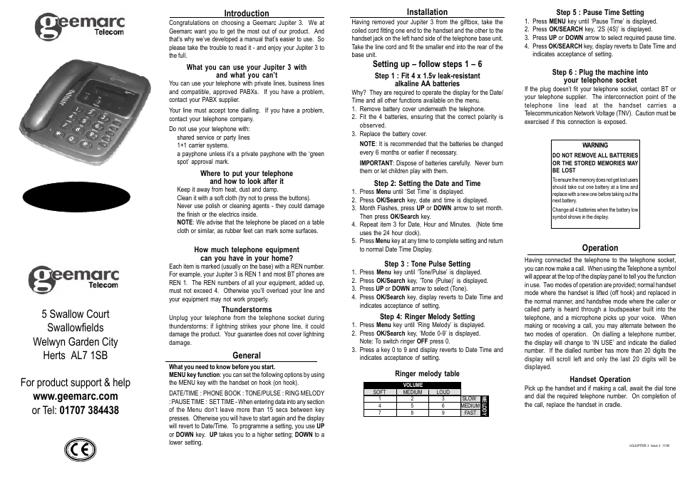 Geemarc Jupiter 3 User Manual | 2 pages