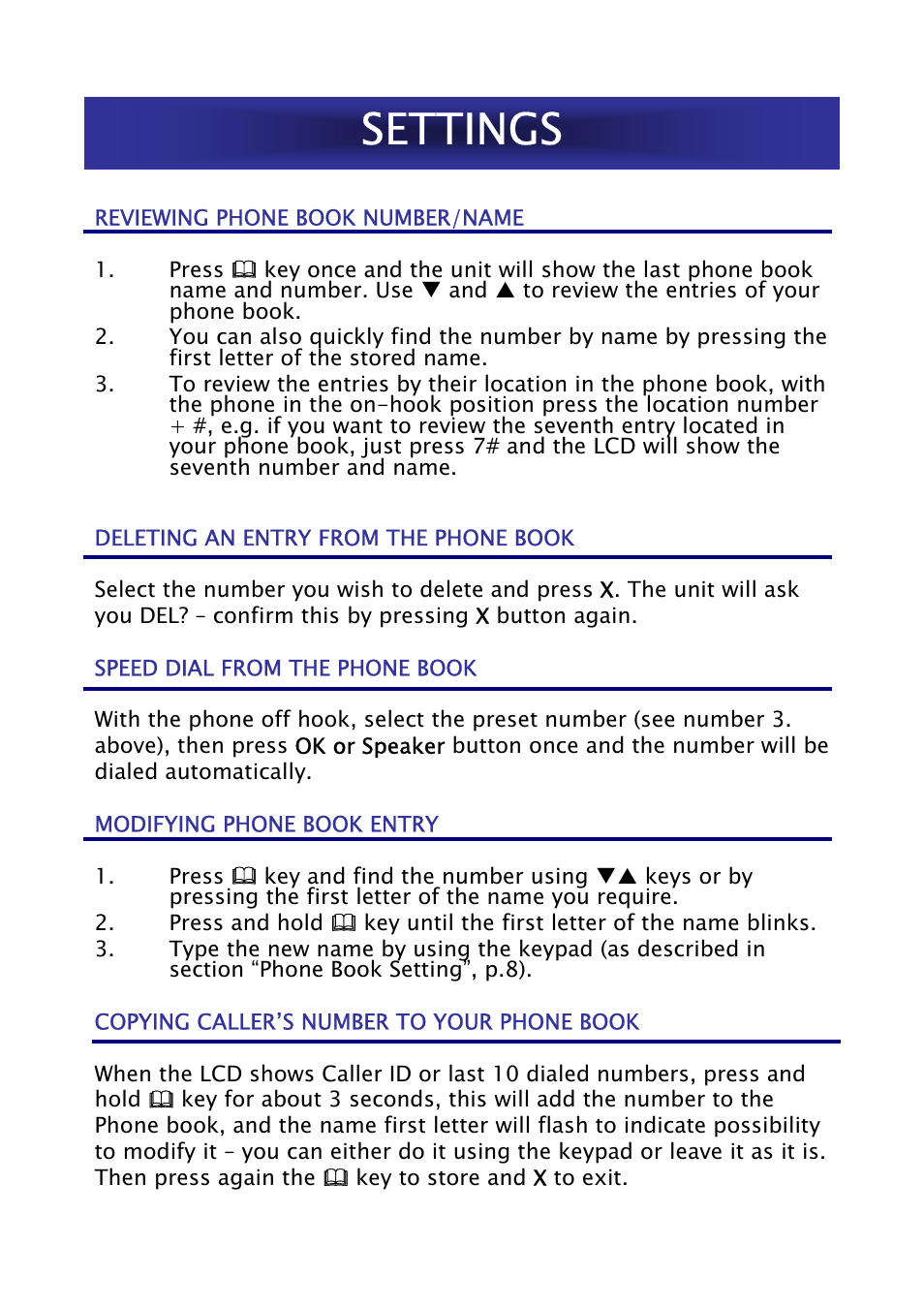 Settings | Geemarc Jupiter 50 User Manual | Page 10 / 21