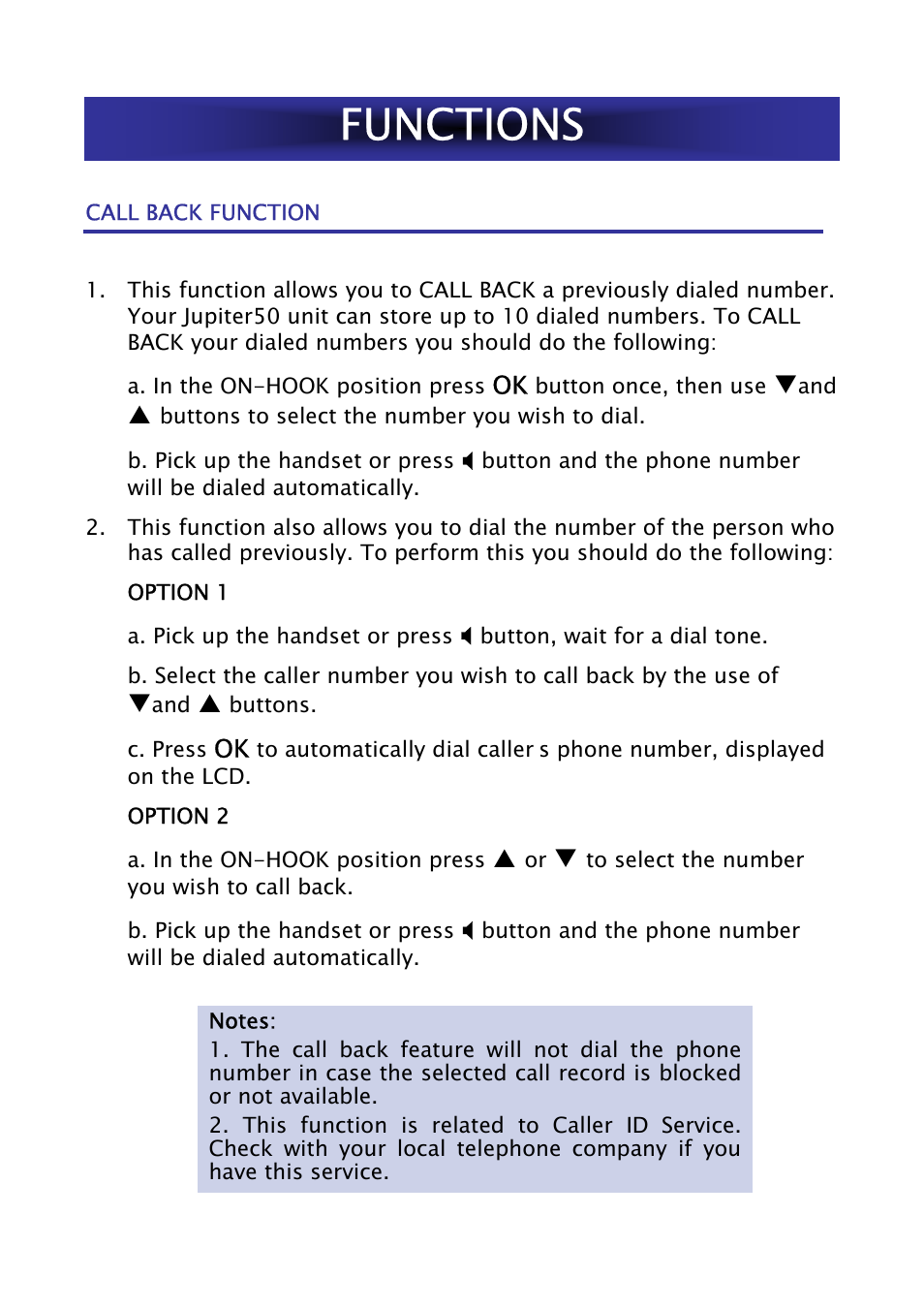 Functions | Geemarc Jupiter 50 User Manual | Page 14 / 21