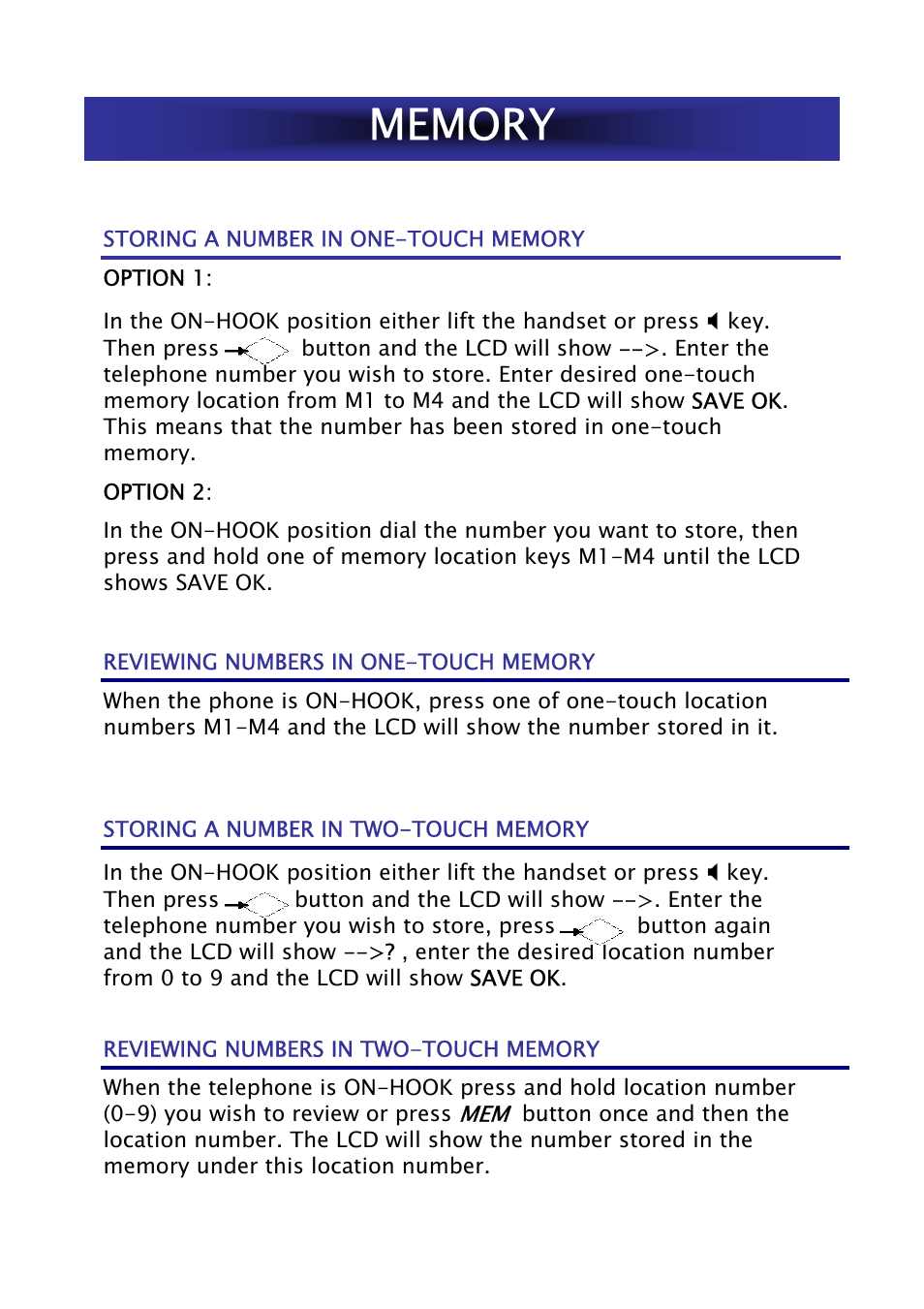 Memory | Geemarc Jupiter 50 User Manual | Page 15 / 21