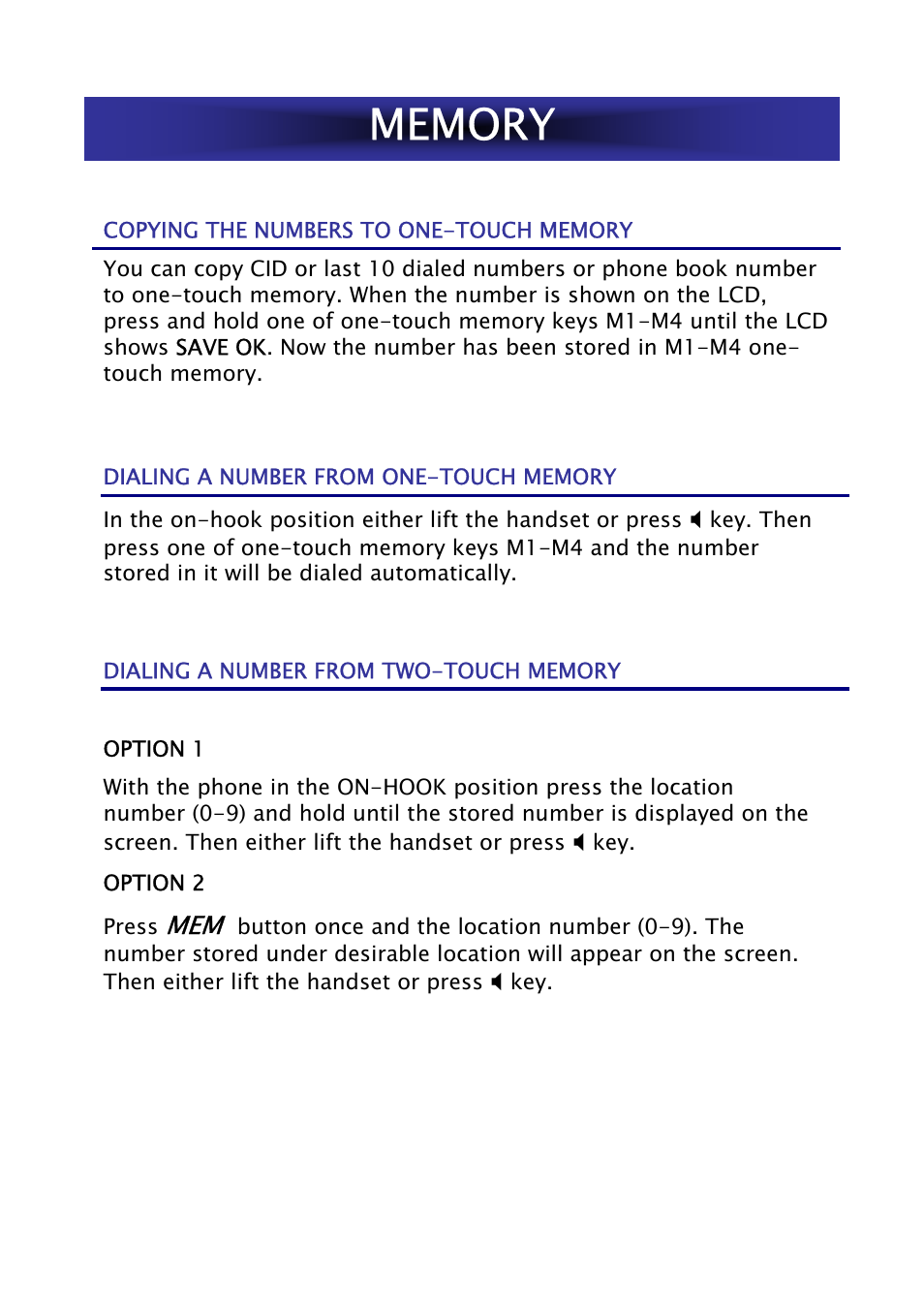 Memory | Geemarc Jupiter 50 User Manual | Page 16 / 21