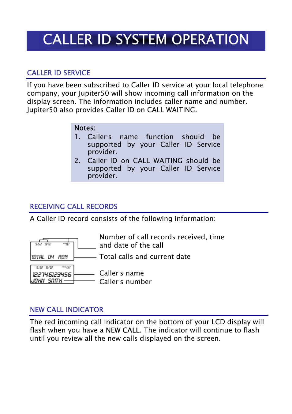 Caller id system operation | Geemarc Jupiter 50 User Manual | Page 17 / 21