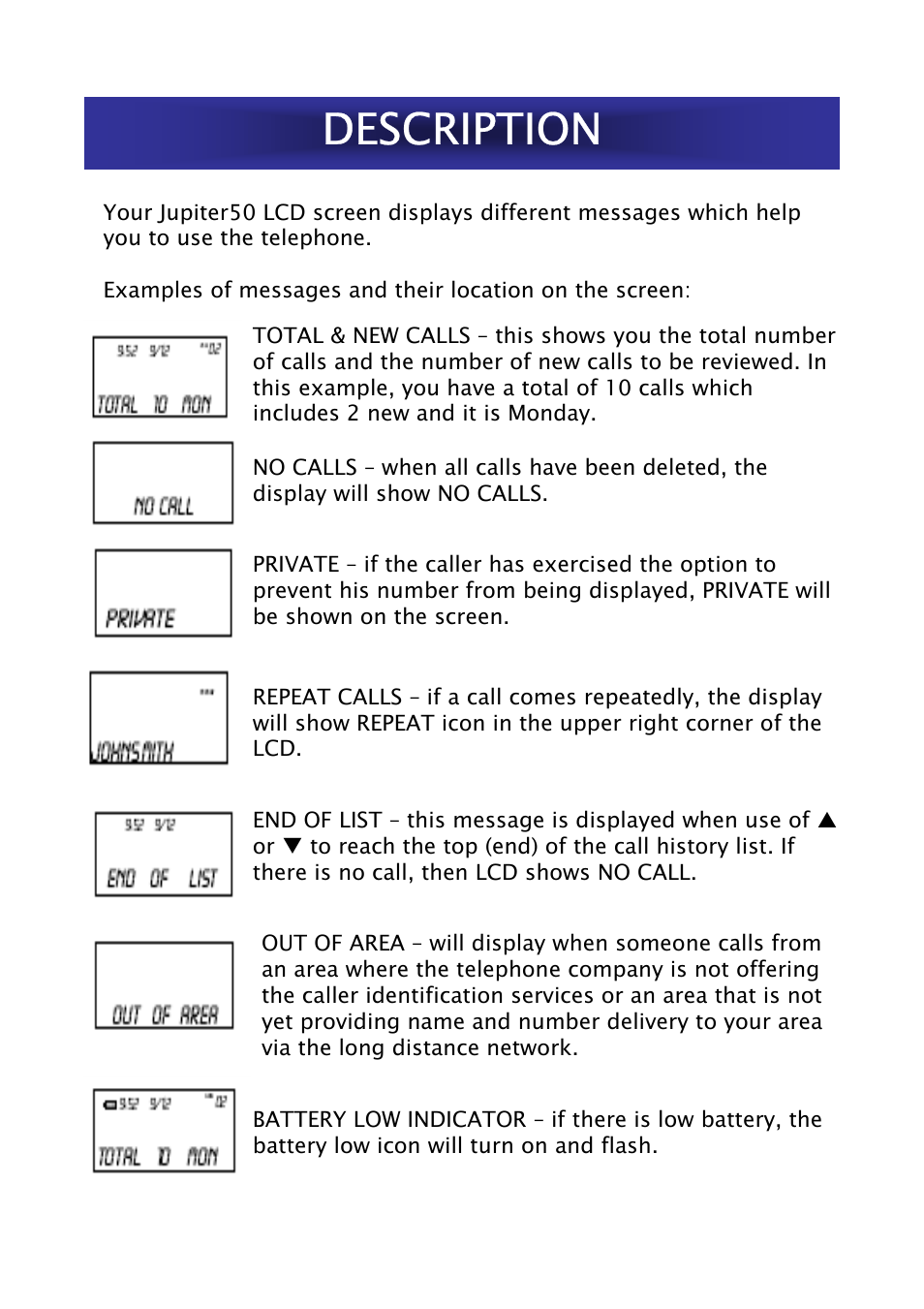 Description | Geemarc Jupiter 50 User Manual | Page 7 / 21