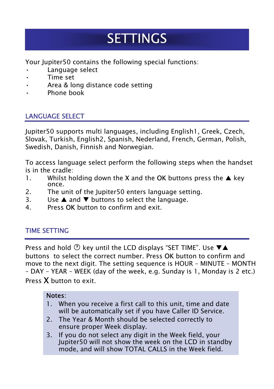 Settings | Geemarc Jupiter 50 User Manual | Page 8 / 21