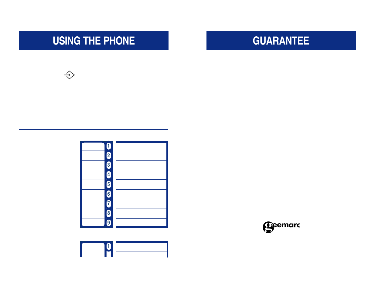 Guarantee using the phone | Geemarc CL1100 User Manual | Page 8 / 8