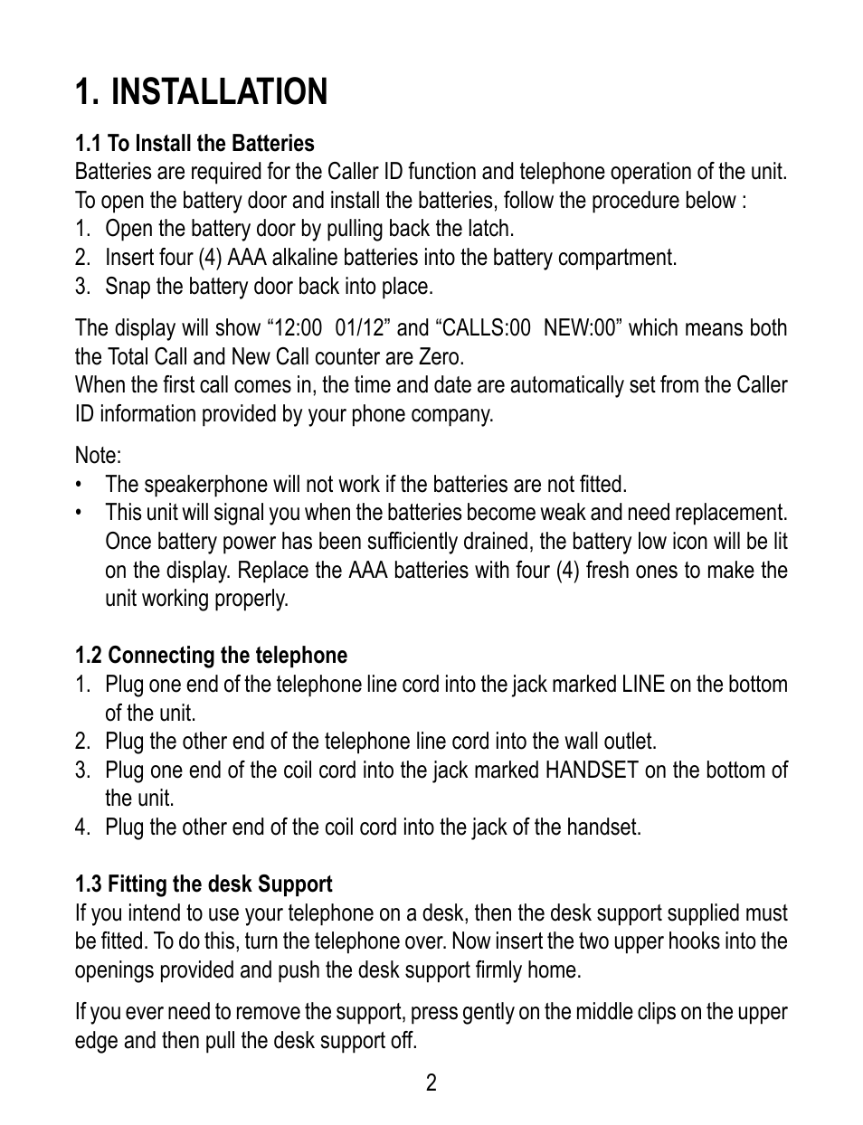 Installation | Geemarc TP38 User Manual | Page 2 / 12