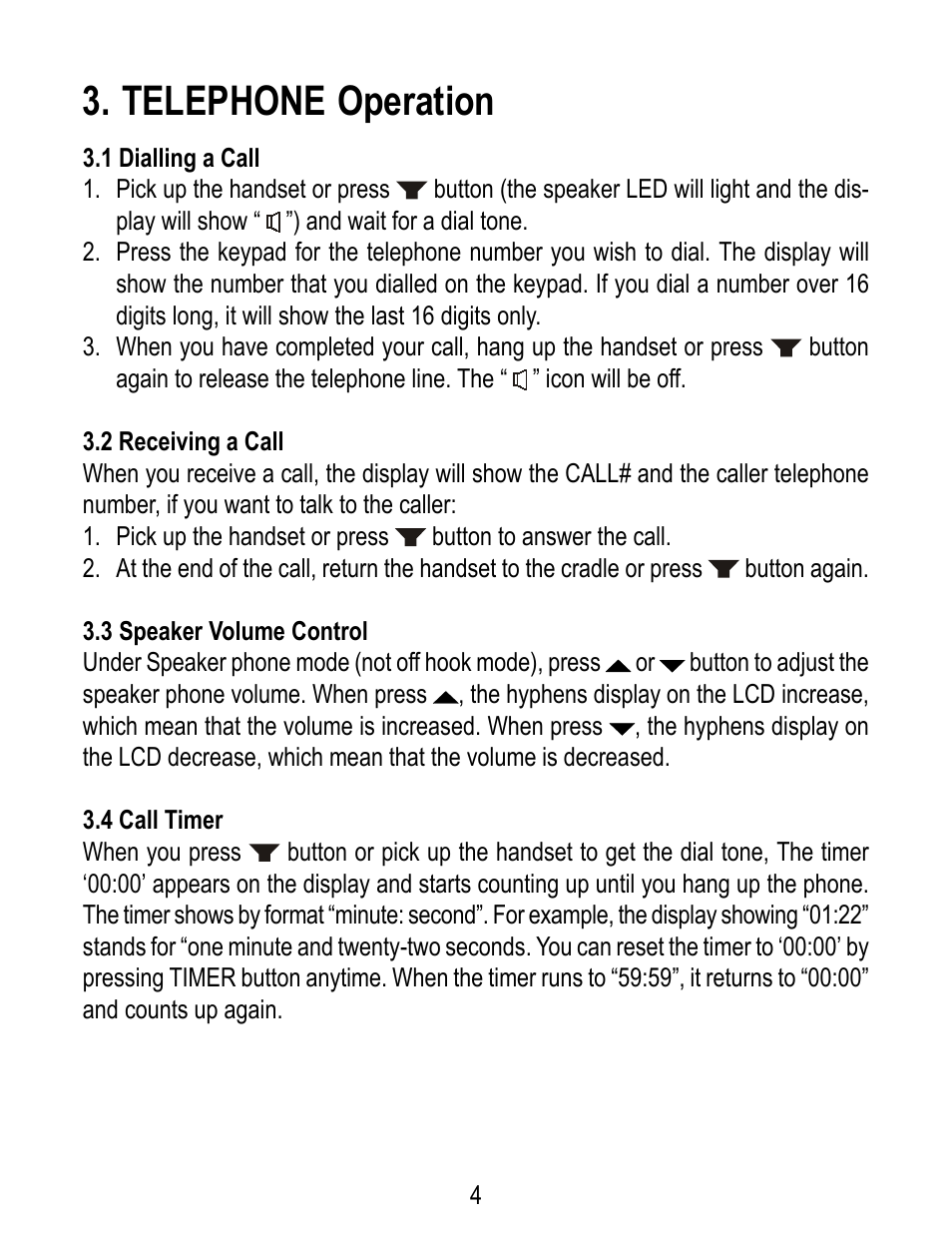 Telephone operation | Geemarc TP38 User Manual | Page 4 / 12