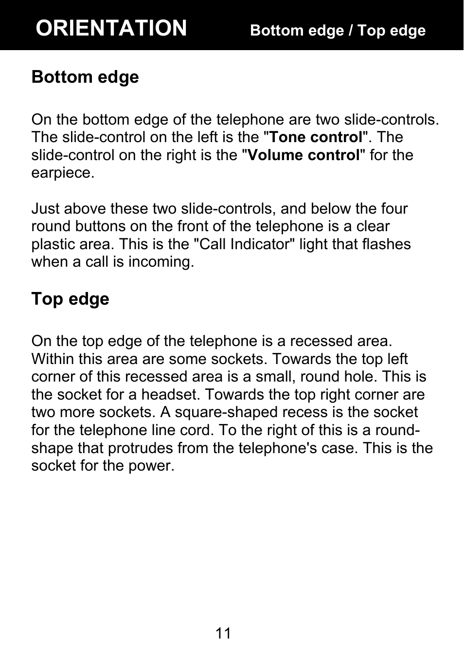 Bottom edge, Top edge, Orientation | Geemarc BDP400 User Manual | Page 12 / 49