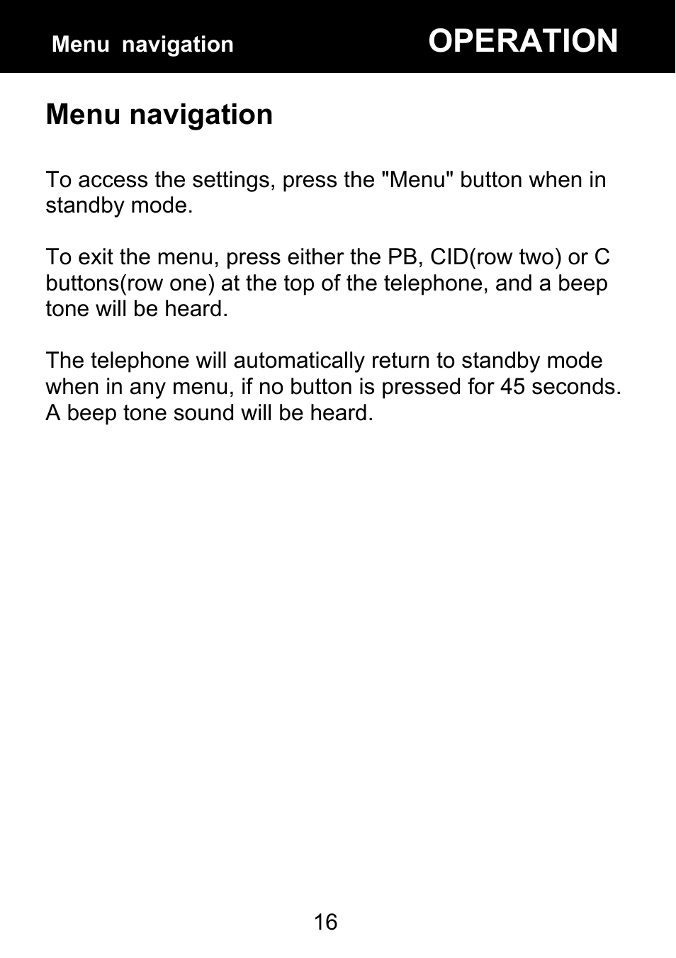 Menu navigation, Operation | Geemarc BDP400 User Manual | Page 17 / 49
