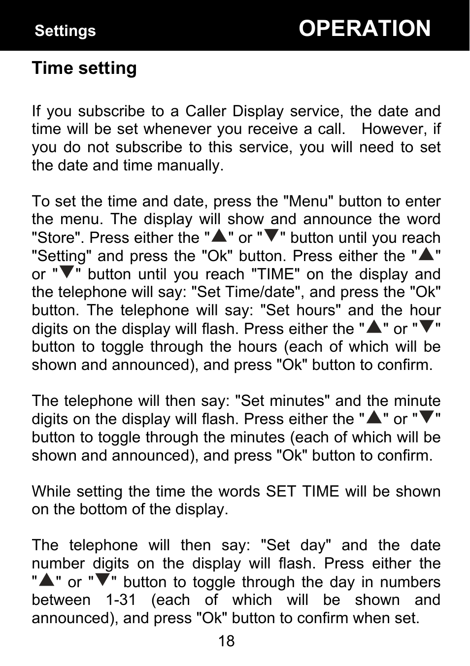 Time setting, Operation | Geemarc BDP400 User Manual | Page 19 / 49