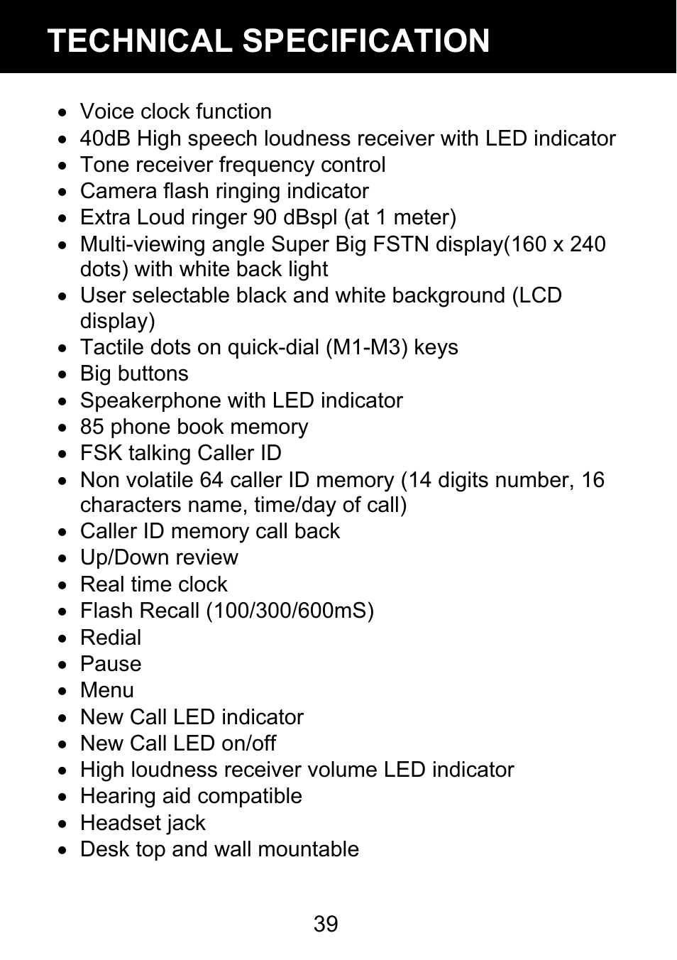 Technical specification | Geemarc BDP400 User Manual | Page 40 / 49