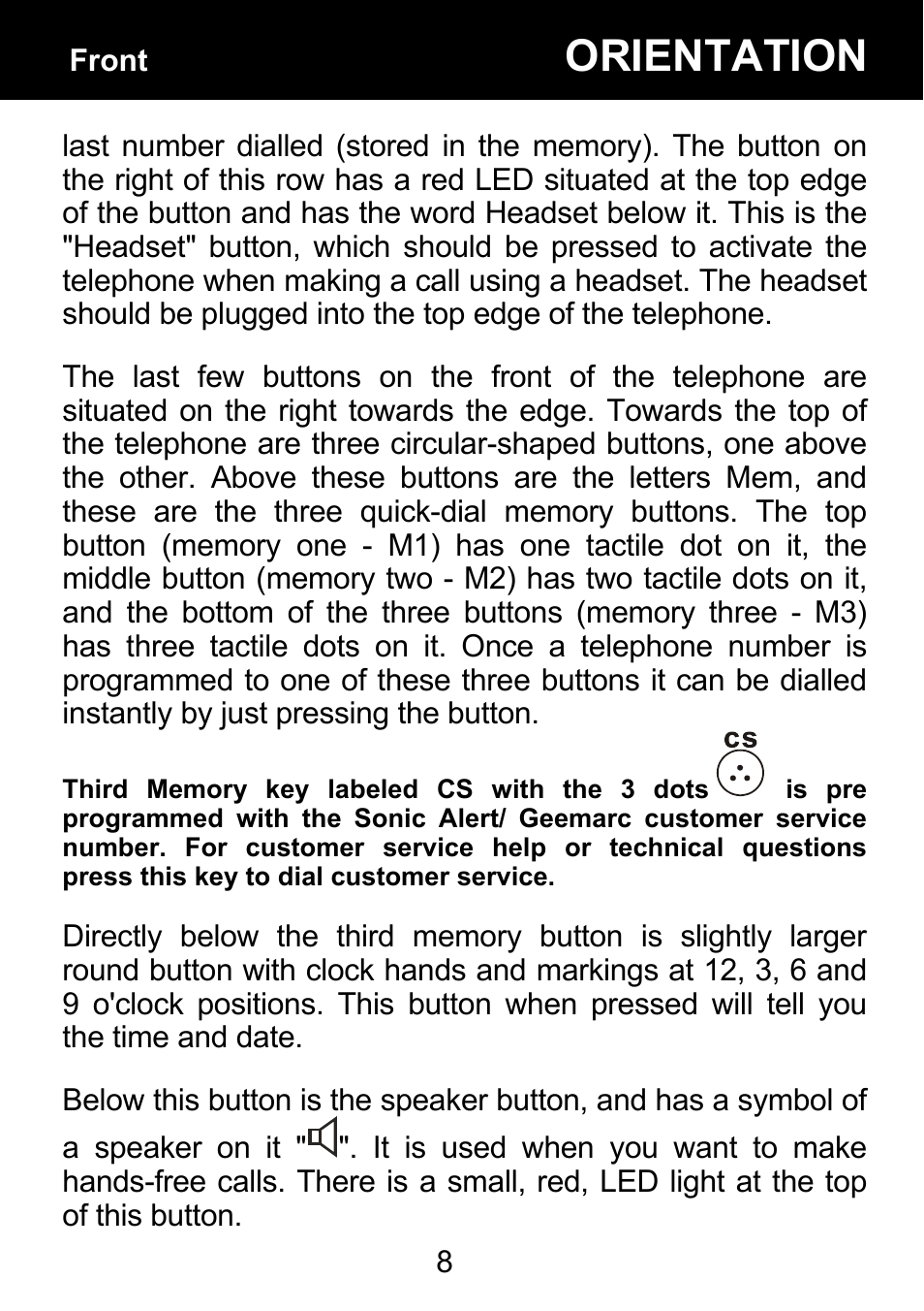 Orientation | Geemarc BDP400 User Manual | Page 9 / 49