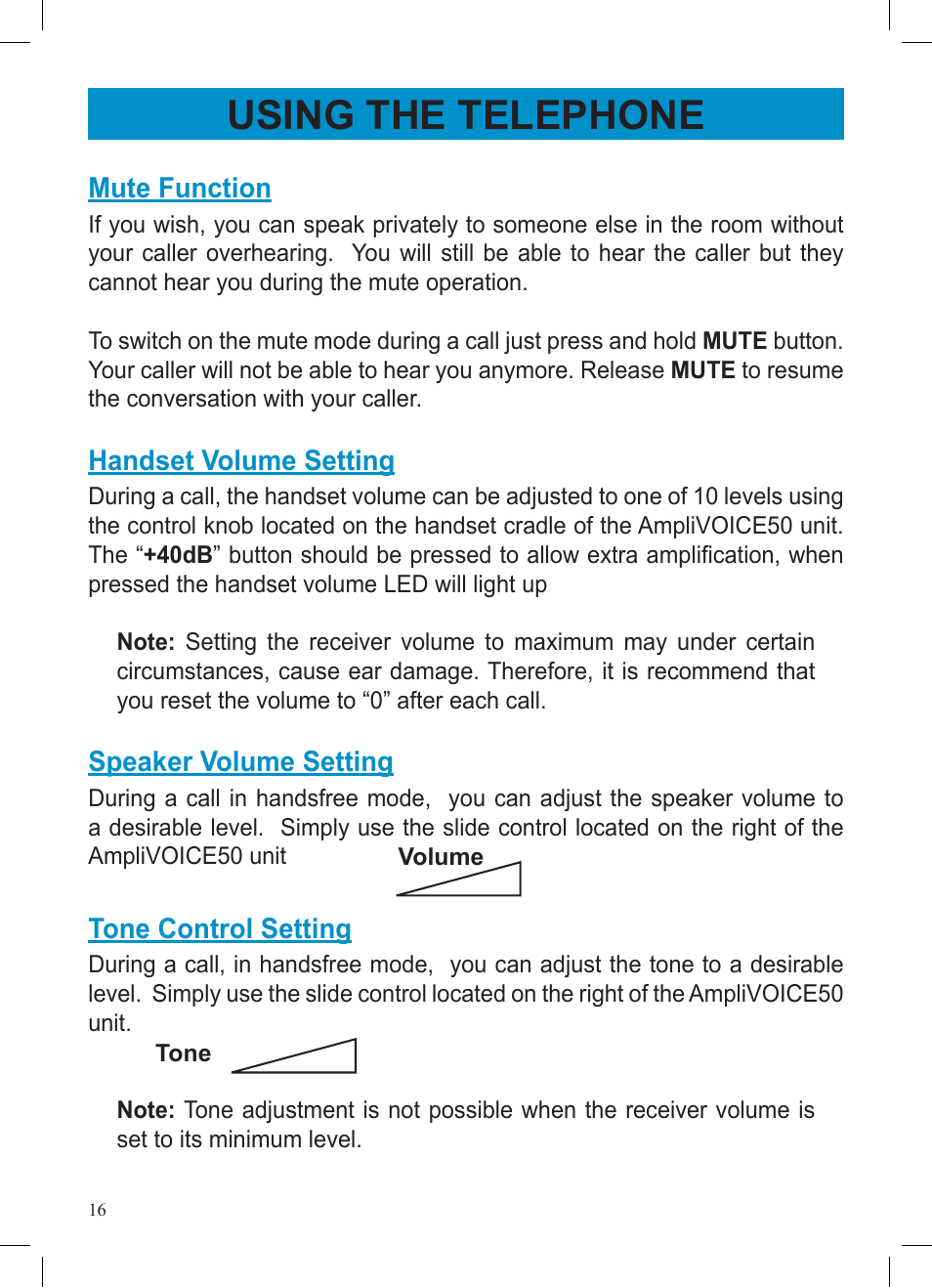 Using the telephone | Geemarc AMPLIVOICE50 User Manual | Page 16 / 31