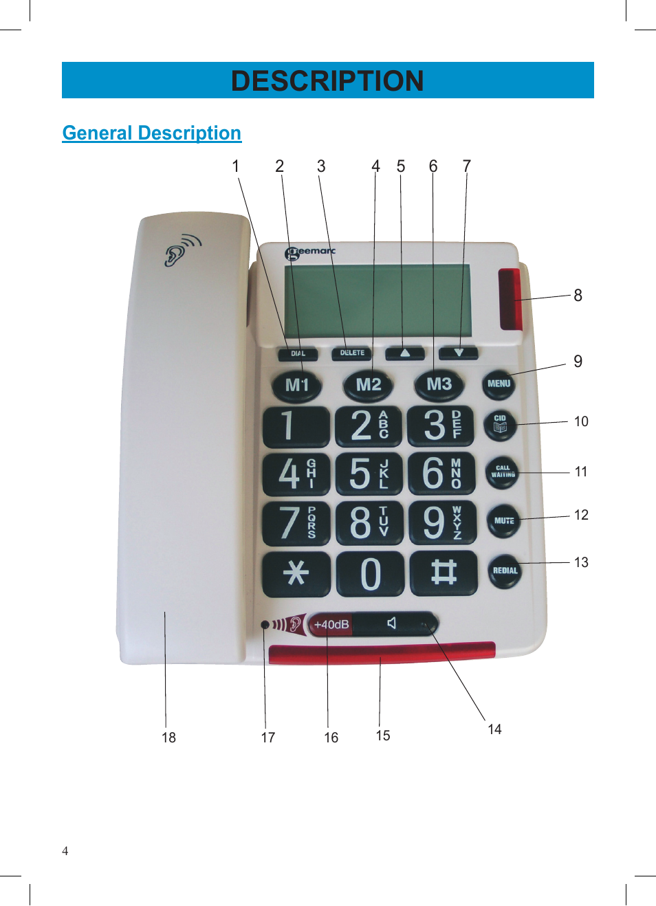Description, General description | Geemarc AMPLIVOICE50 User Manual | Page 4 / 31