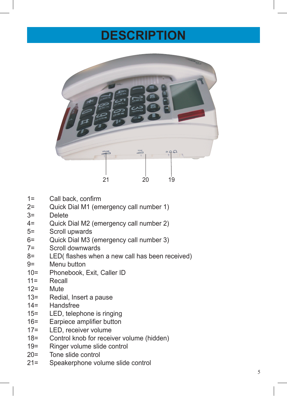 Description | Geemarc AMPLIVOICE50 User Manual | Page 5 / 31