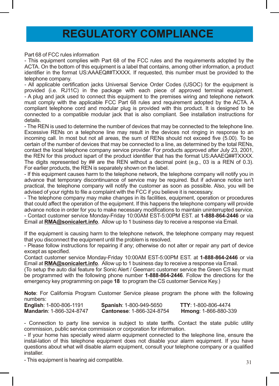 Regulatory compliance | Geemarc 500 User Manual | Page 31 / 32