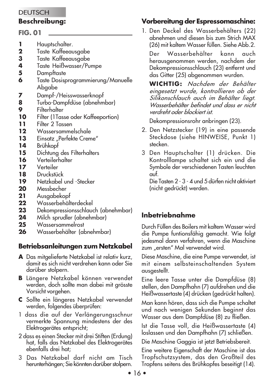 Gaggia Machine Baby Dosata User Manual | Page 20 / 53
