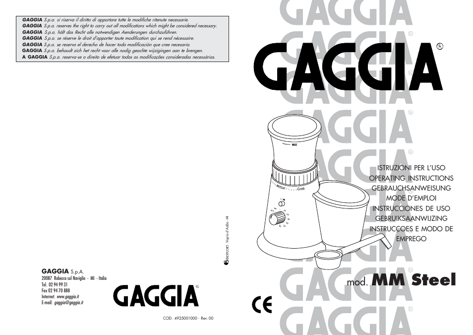 Gaggia Coffee Grinder Mod. MM Steel User Manual | 36 pages