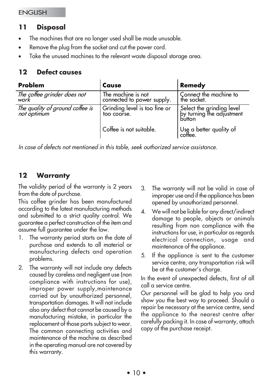 Gaggia Coffee Grinder Mod. MM Steel User Manual | Page 11 / 36