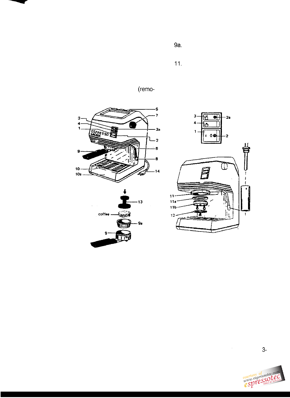 Description of parts, Instructions for the power supply cord | Gaggia Espresso User Manual | Page 5 / 10