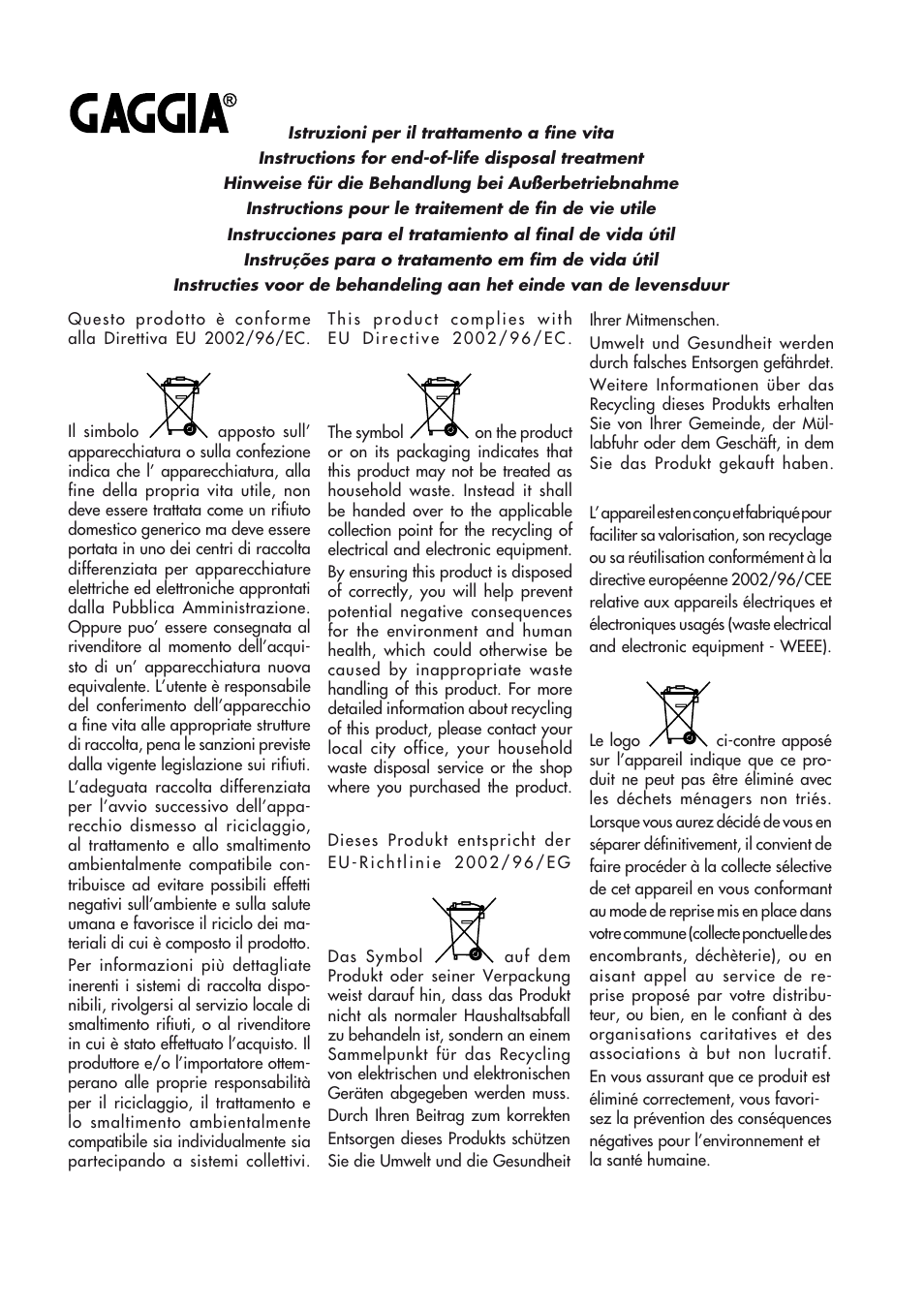 Gaggia Baby User Manual | Page 54 / 55