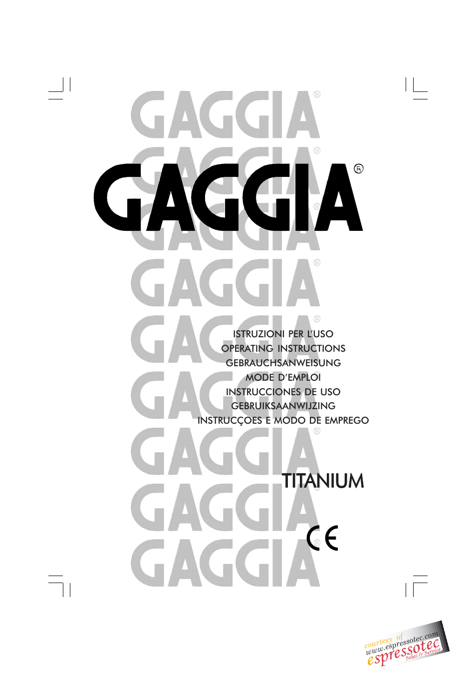 Gaggia TITANIUM Espresso Machine User Manual | 24 pages