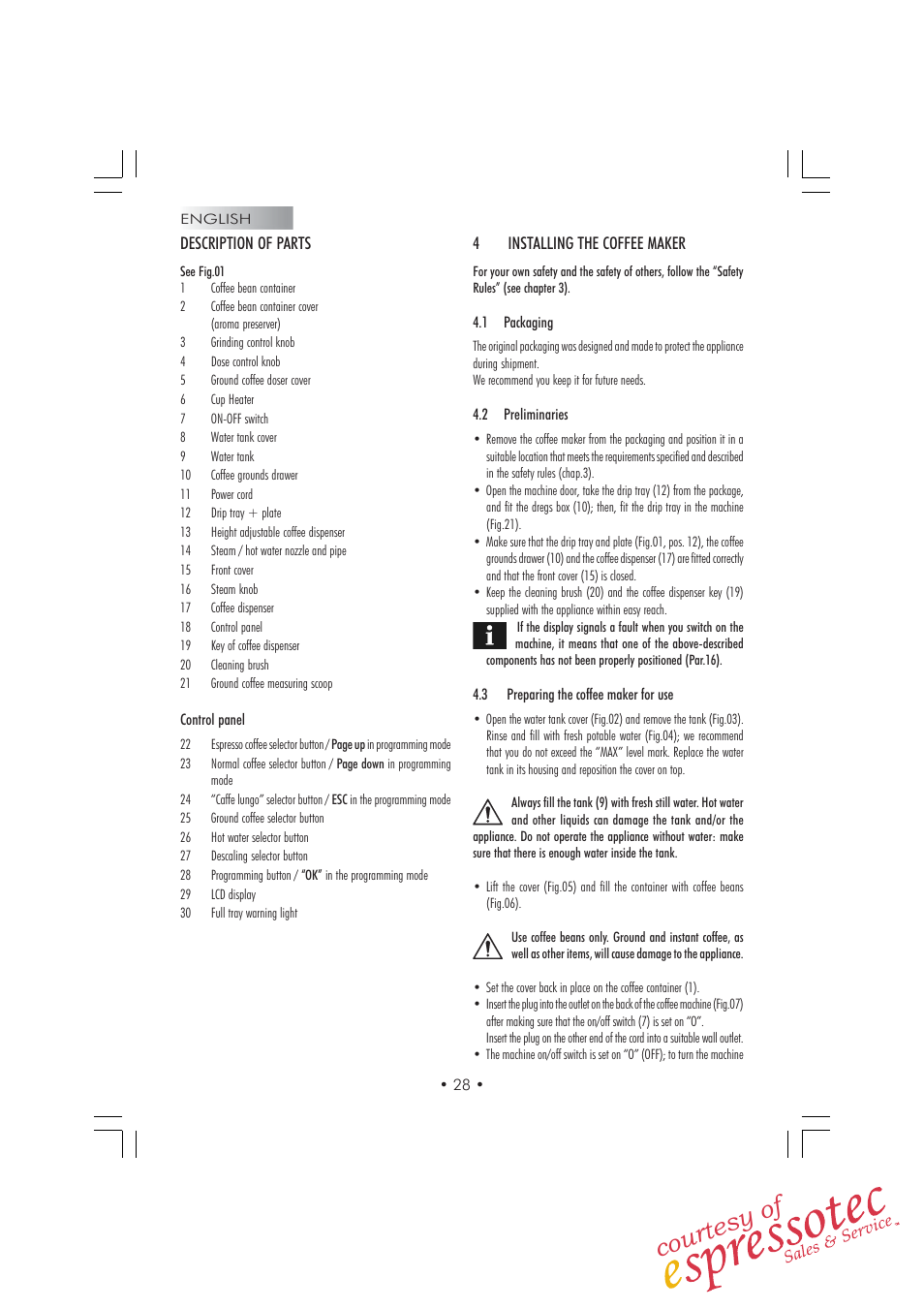 Courtesy of | Gaggia TITANIUM Espresso Machine User Manual | Page 10 / 24