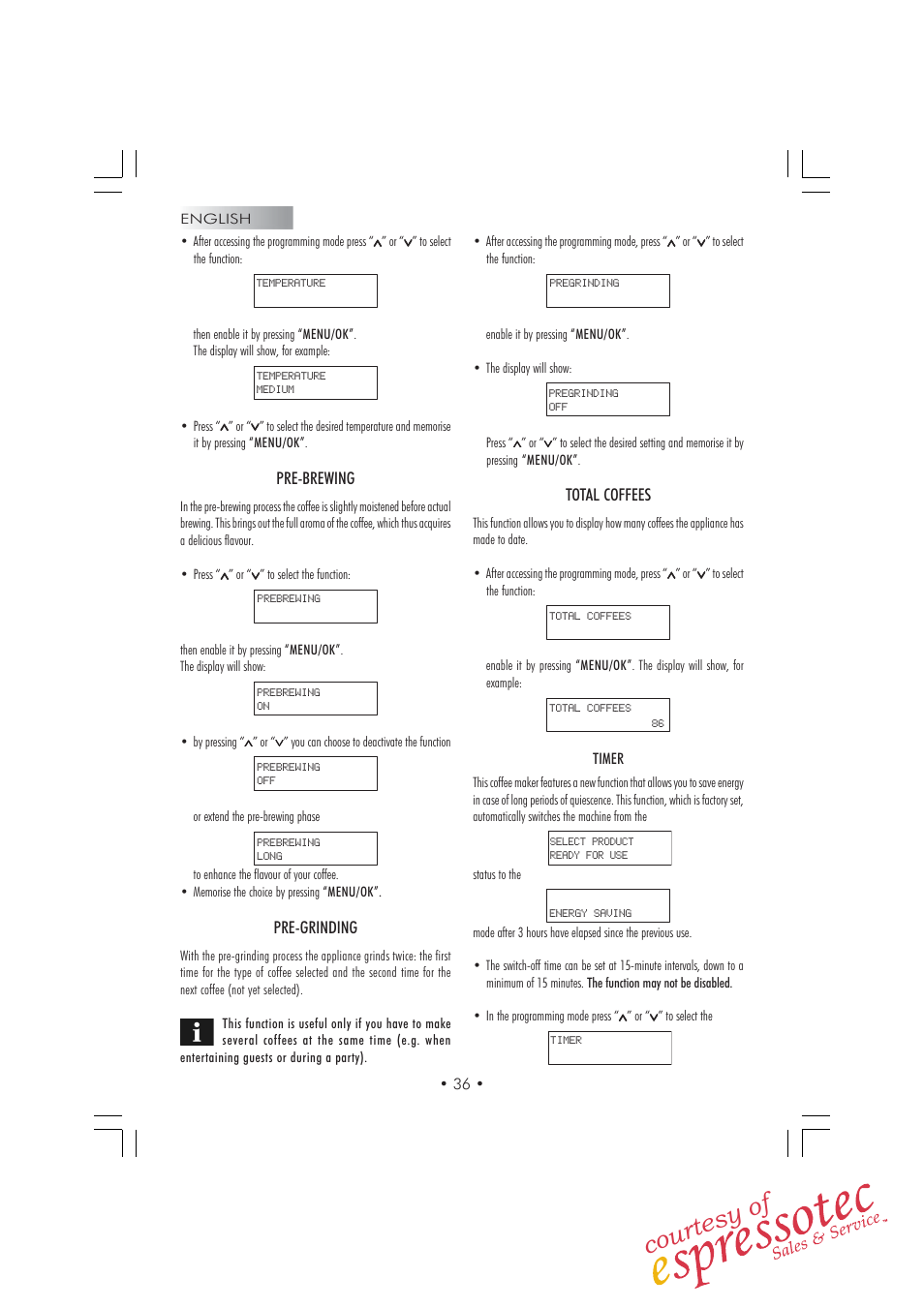 Courtesy of | Gaggia TITANIUM Espresso Machine User Manual | Page 18 / 24