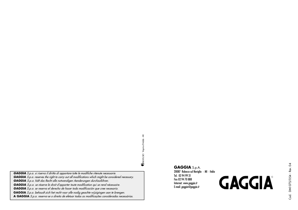 Gaggia | Gaggia Coffee Deluxe User Manual | Page 53 / 53