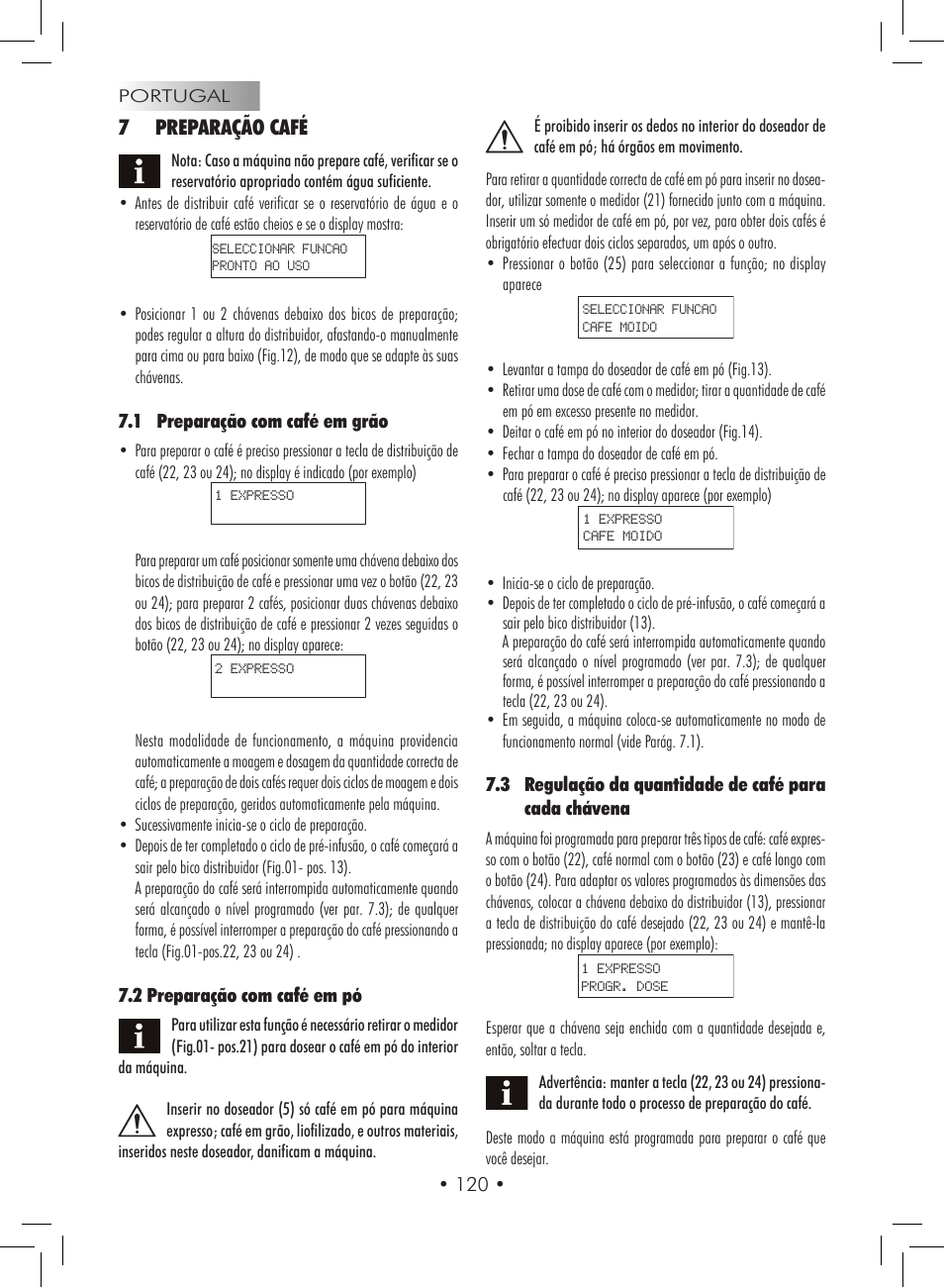 7 preparação café | Gaggia Titanium User Manual | Page 120 / 132