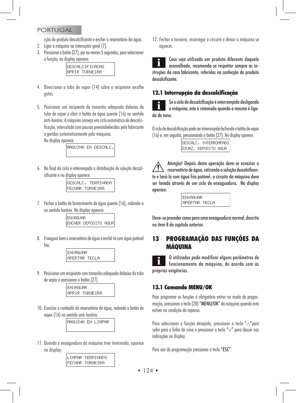 13 programação das funções da máquina | Gaggia Titanium User Manual | Page 124 / 132