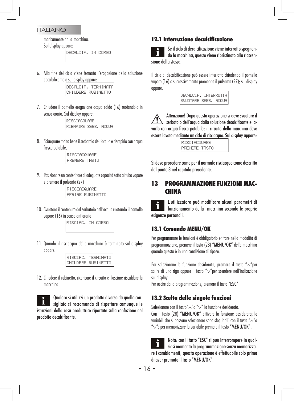 13 programmazione funzioni mac- china | Gaggia Titanium User Manual | Page 16 / 132