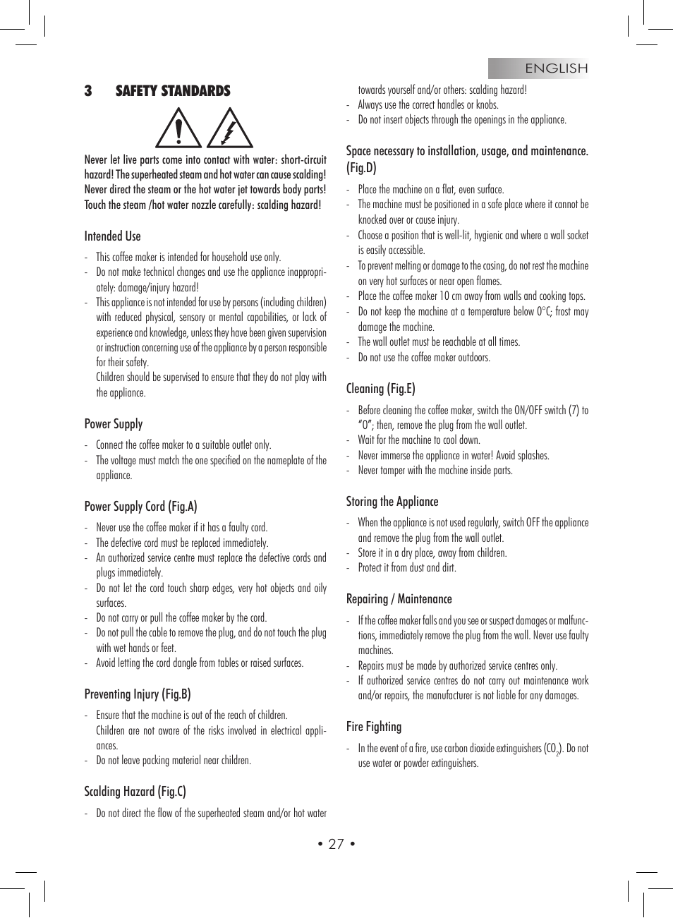 3safety standards | Gaggia Titanium User Manual | Page 27 / 132