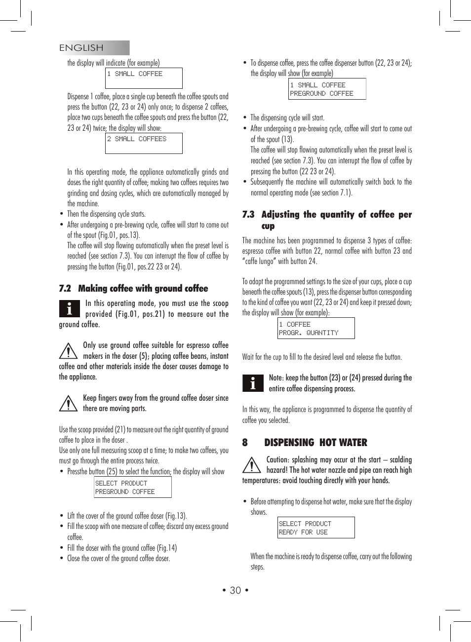 8dispensing hot water | Gaggia Titanium User Manual | Page 30 / 132