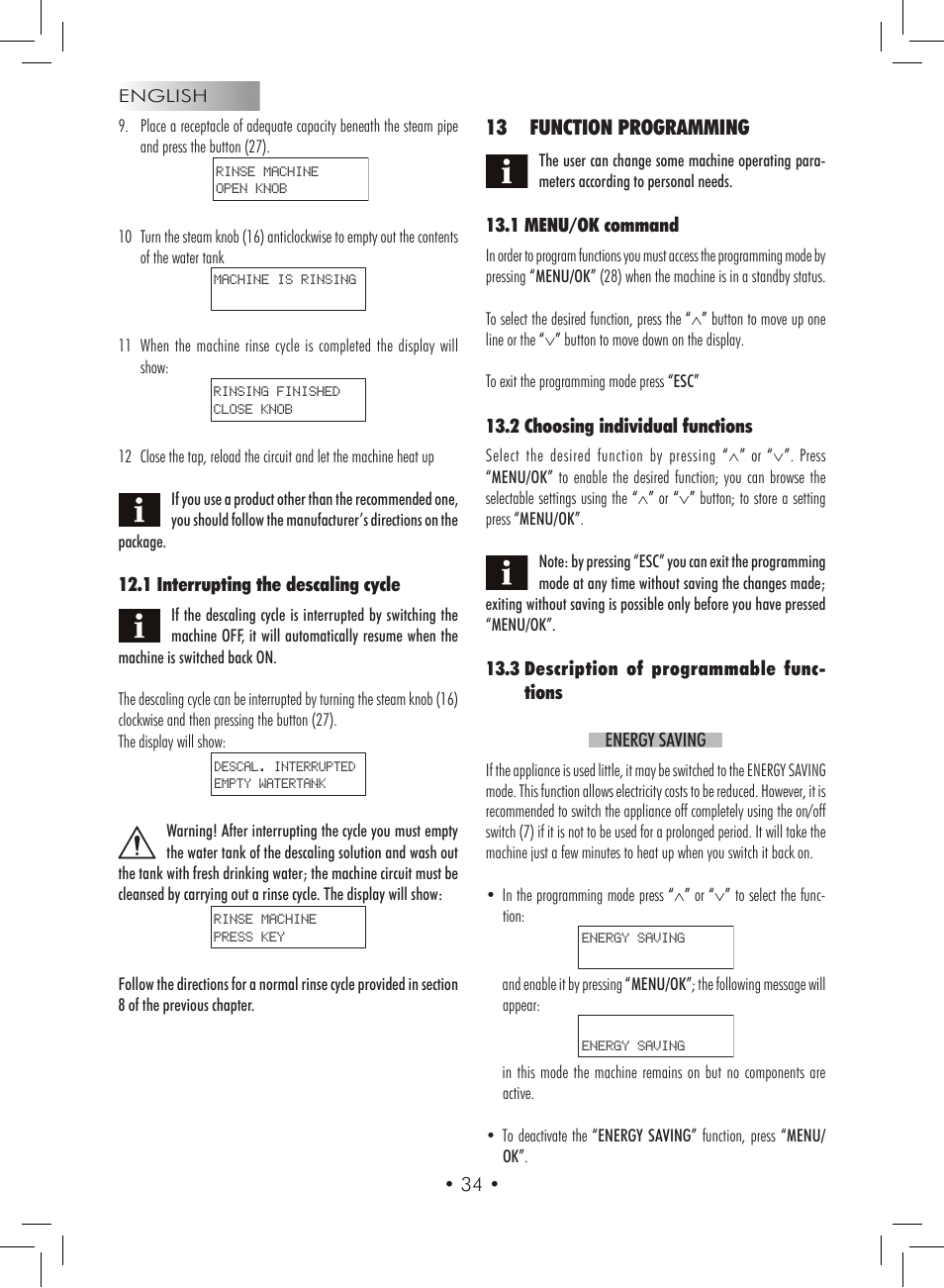 13 function programming | Gaggia Titanium User Manual | Page 34 / 132