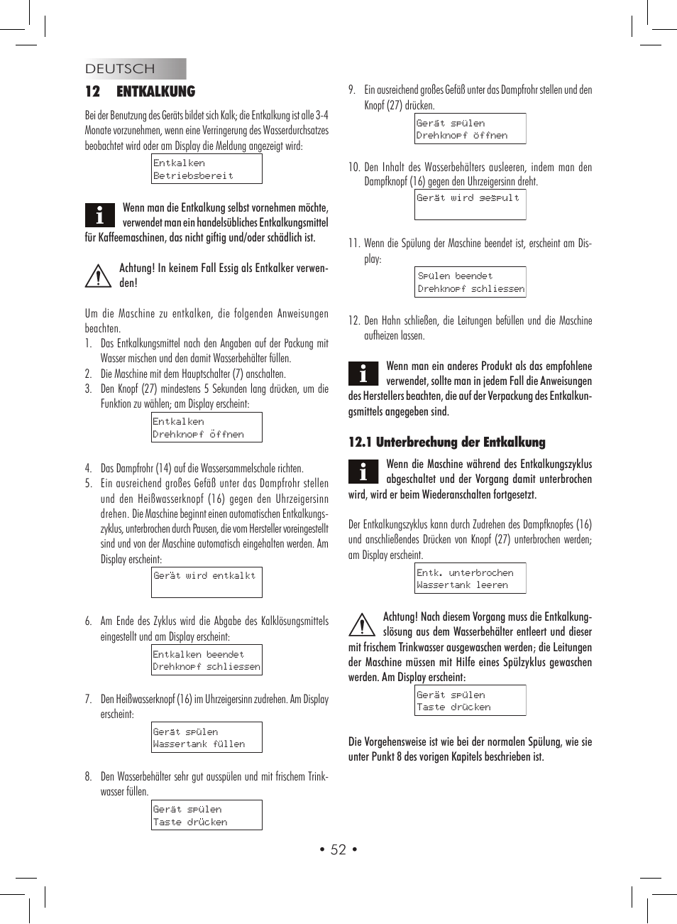12 entkalkung | Gaggia Titanium User Manual | Page 52 / 132