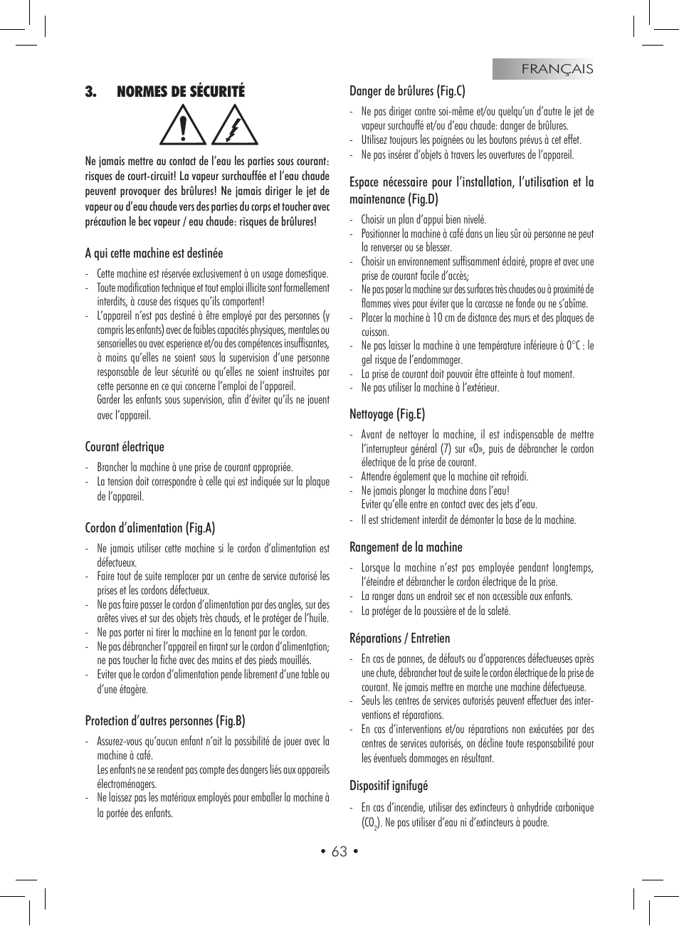 Normes de sécurité | Gaggia Titanium User Manual | Page 63 / 132