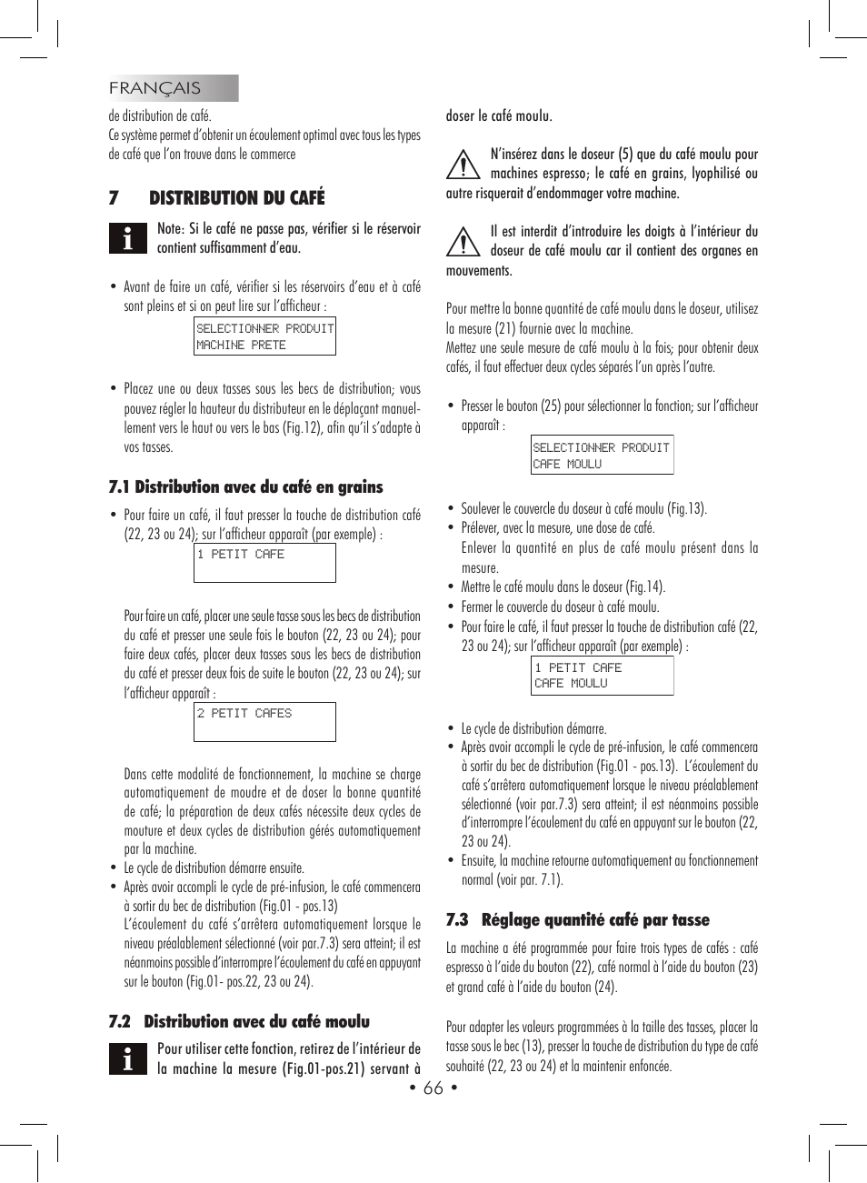 7distribution du café | Gaggia Titanium User Manual | Page 66 / 132