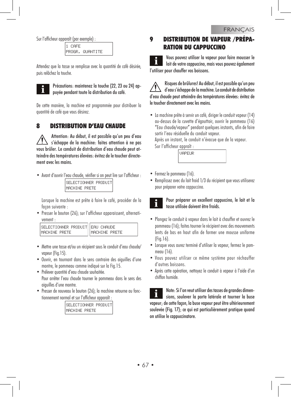 8distribution d’eau chaude | Gaggia Titanium User Manual | Page 67 / 132