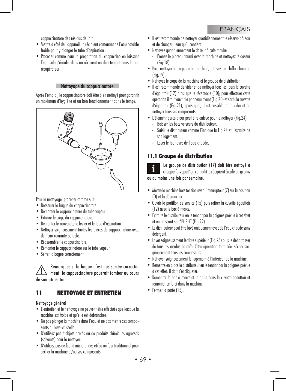 11 nettoyage et entretien | Gaggia Titanium User Manual | Page 69 / 132