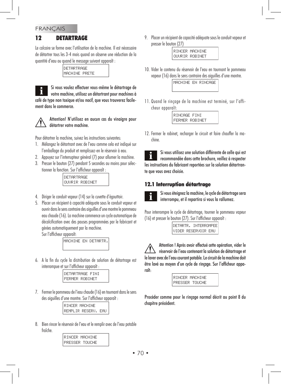 12 detartrage | Gaggia Titanium User Manual | Page 70 / 132