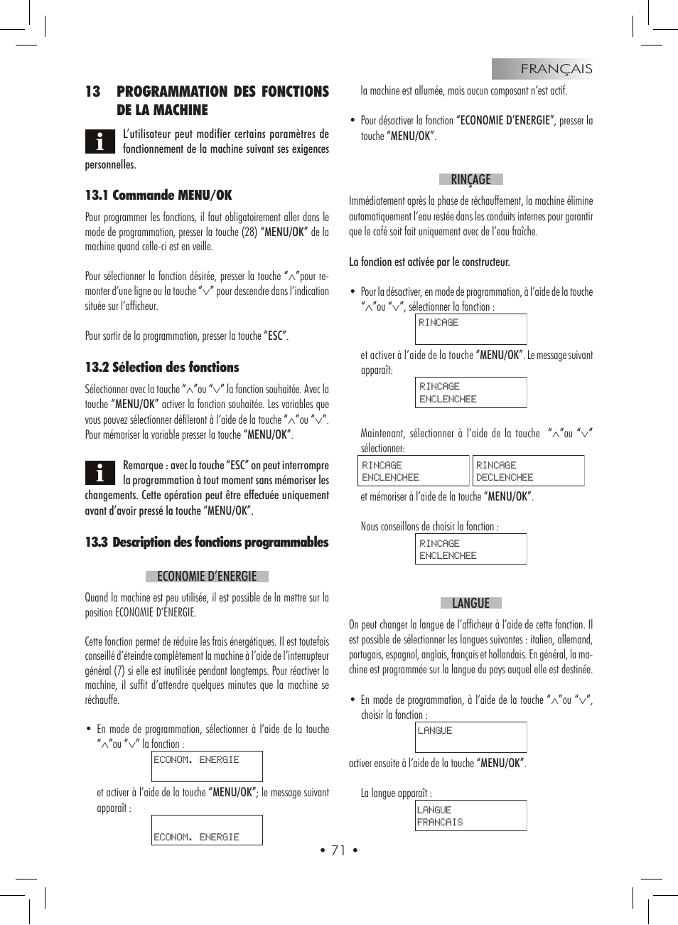 13 programmation des fonctions de la machine | Gaggia Titanium User Manual | Page 71 / 132